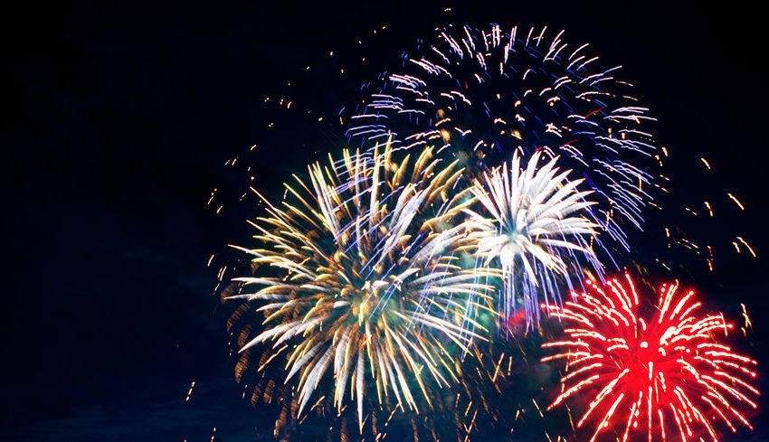 Gorgeous multi-colored fireworks display on dark background